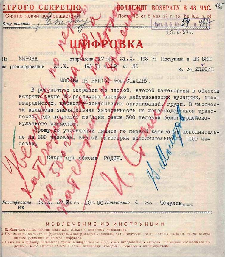 Приказ Сталина об увеличении количества расстрелов. f09